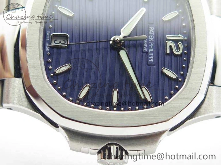 Nautilus Jumbo Ladies 7018 PF 1:1 Best Edition Blue Textured Dial On SS Bracelet A324 Clone Neat 9034