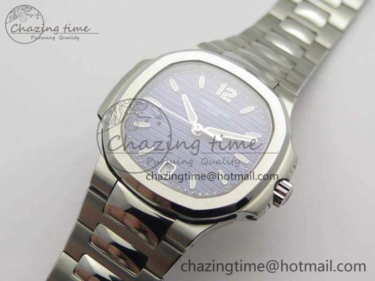 Nautilus Jumbo Ladies 7018 PF 1:1 Best Edition Blue Textured Dial On SS Bracelet A324 Clone Neat 9034