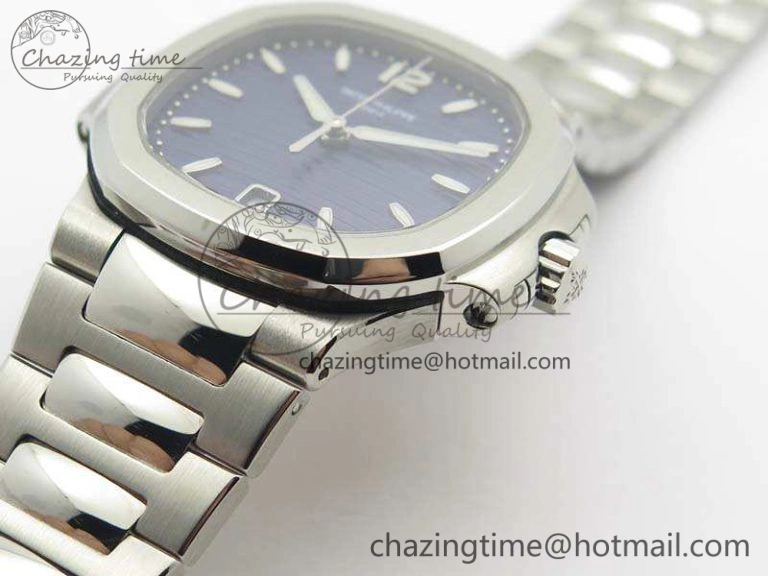 Nautilus Jumbo Ladies 7018 PF 1:1 Best Edition Blue Textured Dial On SS Bracelet A324 Clone Neat 9034