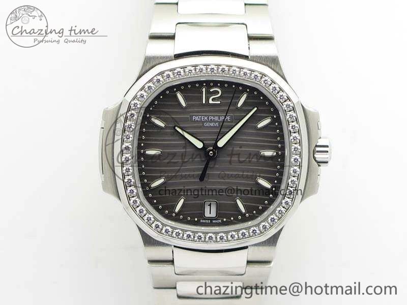 Nautilus Jumbo Ladies 7018 PF 1:1 Best Edition Gray Dial Diam Bezel On SS Bracelet A324 Clone EyeCatching 9031