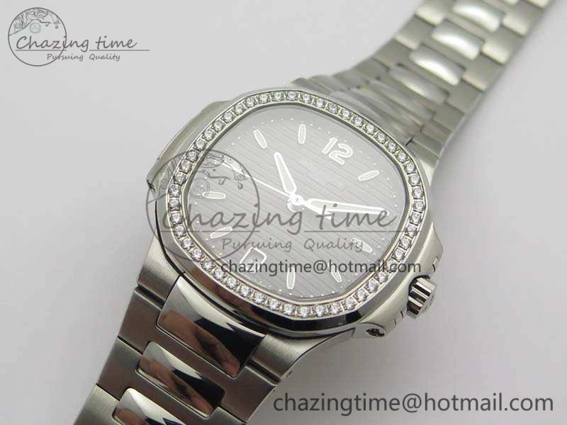 Nautilus Jumbo Ladies 7018 PF 1:1 Best Edition Gray Dial Diam Bezel On SS Bracelet A324 Clone EyeCatching 9031