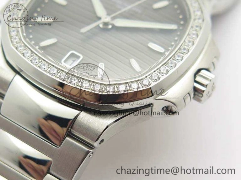 Nautilus Jumbo Ladies 7018 PF 1:1 Best Edition Gray Dial Diam Bezel On SS Bracelet A324 Clone EyeCatching 9031