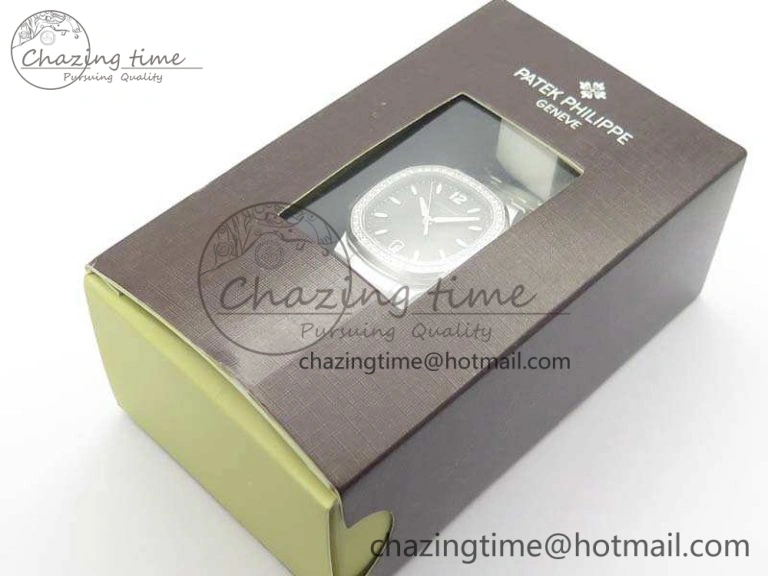 Nautilus Jumbo Ladies 7018 PF 1:1 Best Edition Gray Dial Diam Bezel On SS Bracelet A324 Clone EyeCatching 9031