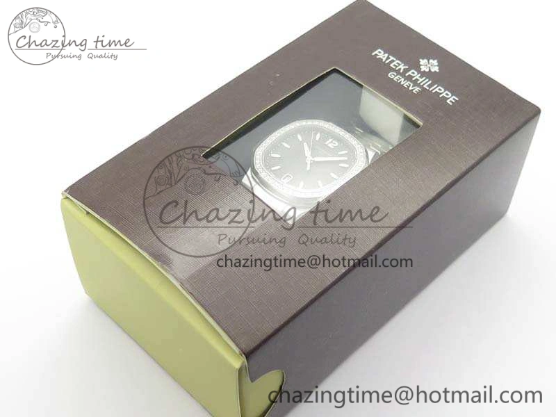 Nautilus Jumbo Ladies 7018 PF 1:1 Best Edition Gray Dial Diam Bezel On SS Bracelet A324 Clone EyeCatching 9031