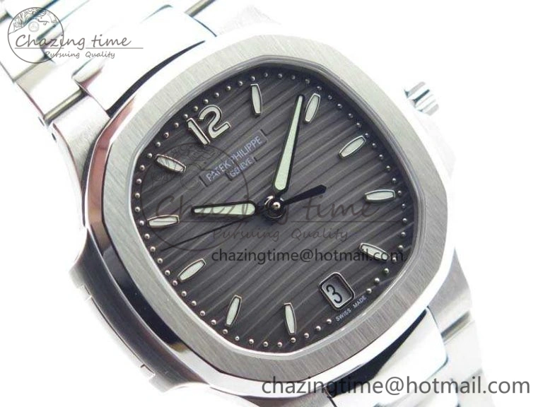 Nautilus Jumbo Ladies 7018 PF 1:1 Best Edition Gray Textured Dial On SS Bracelet A324 Clone Unisex 9036