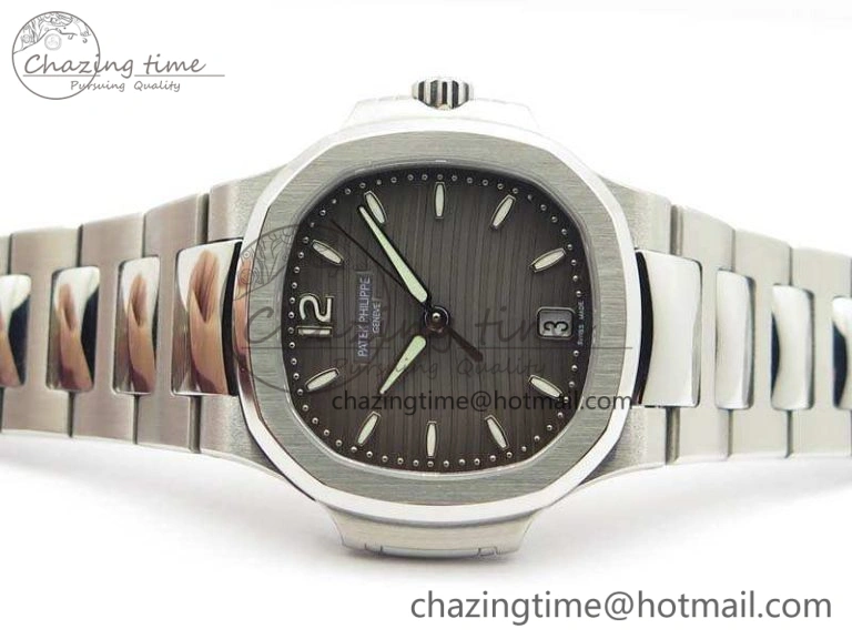 Nautilus Jumbo Ladies 7018 PF 1:1 Best Edition Gray Textured Dial On SS Bracelet A324 Clone Unisex 9036