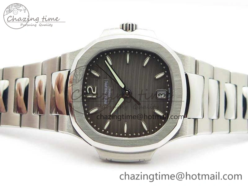 Nautilus Jumbo Ladies 7018 PF 1:1 Best Edition Gray Textured Dial On SS Bracelet A324 Clone Unisex 9036
