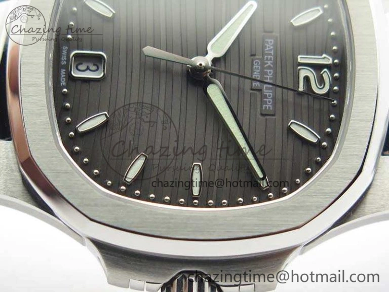 Nautilus Jumbo Ladies 7018 PF 1:1 Best Edition Gray Textured Dial On SS Bracelet A324 Clone Unisex 9036