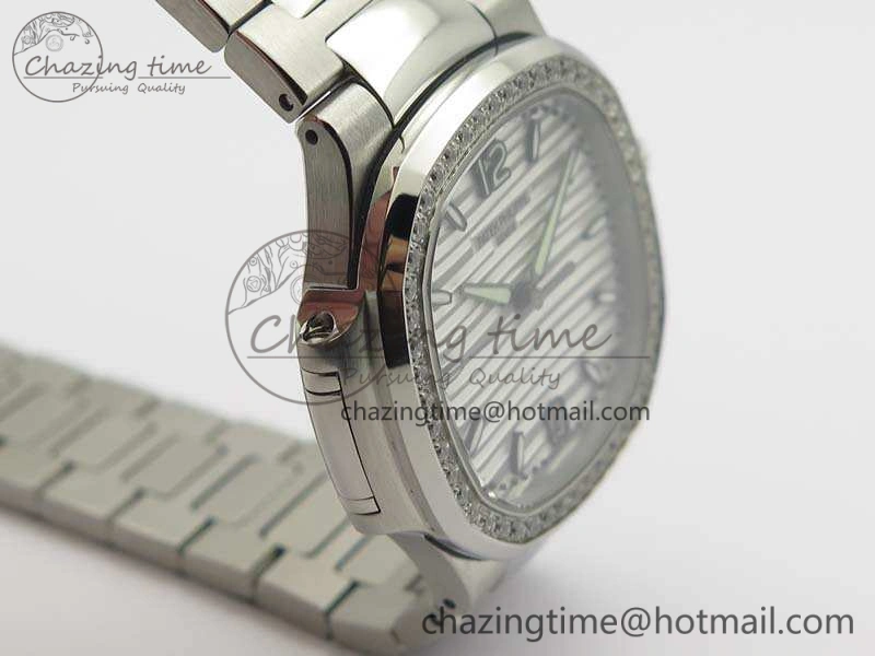 Lightweight Nautilus Jumbo Ladies 7018 PF 1:1 Best Edition White Dial Diam Bezel On SS Bracelet A324 Clone 9027