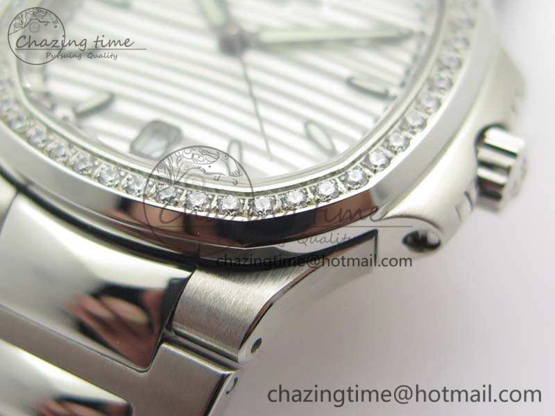 Lightweight Nautilus Jumbo Ladies 7018 PF 1:1 Best Edition White Dial Diam Bezel On SS Bracelet A324 Clone 9027