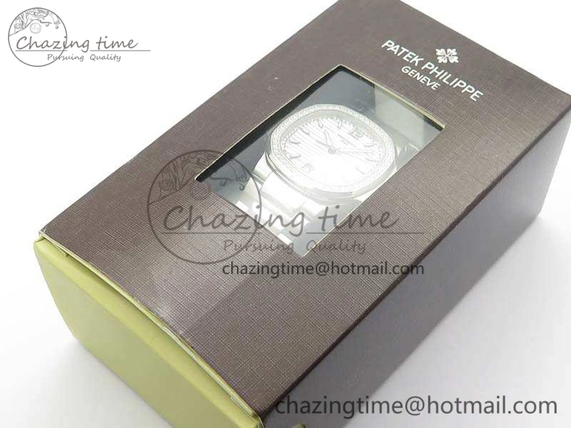 Lightweight Nautilus Jumbo Ladies 7018 PF 1:1 Best Edition White Dial Diam Bezel On SS Bracelet A324 Clone 9027