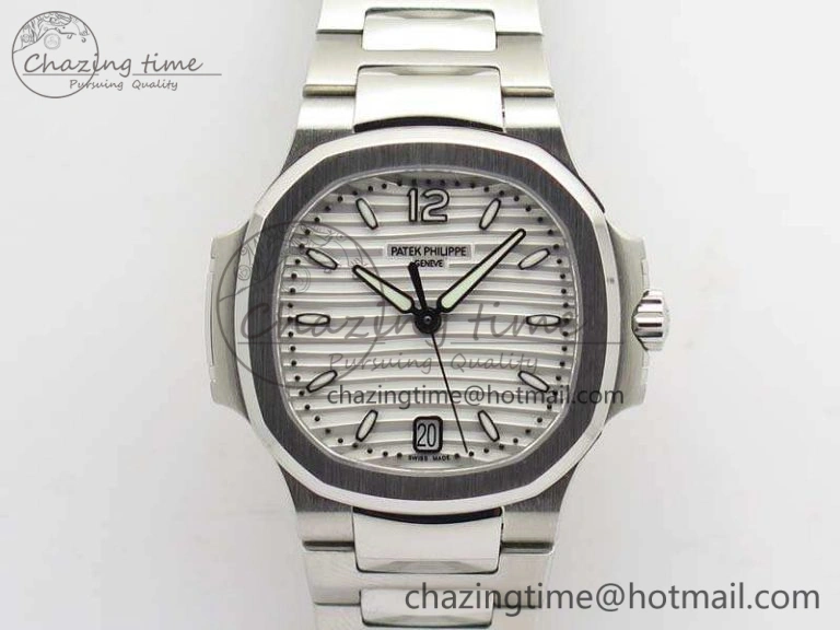 Nautilus Jumbo Ladies 7018 PF 1:1 Best Edition White Textured Dial On SS Bracelet A324 Clone MultiPurpose 9035