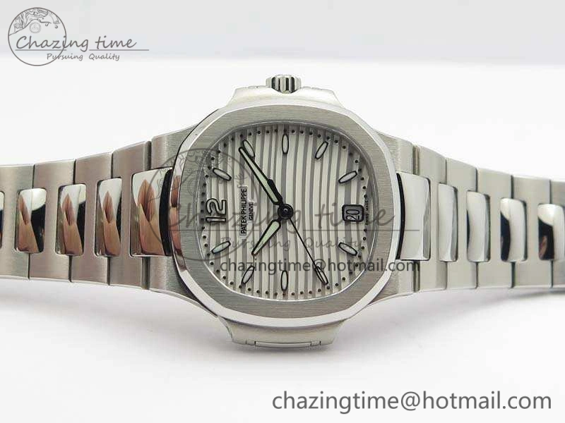 Nautilus Jumbo Ladies 7018 PF 1:1 Best Edition White Textured Dial On SS Bracelet A324 Clone MultiPurpose 9035