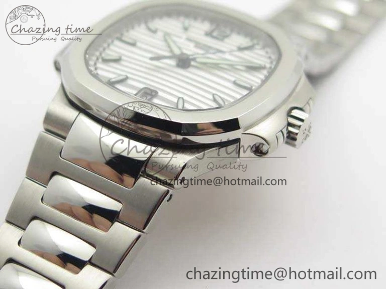 Nautilus Jumbo Ladies 7018 PF 1:1 Best Edition White Textured Dial On SS Bracelet A324 Clone MultiPurpose 9035