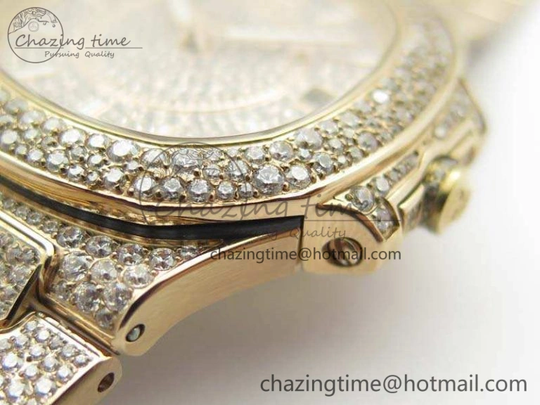 Nautilus Jumbo Ladies 7021 RG Full Paved Diamonds On Diamonds Plated RG Bracelet MIYOTA Vibrant 9043