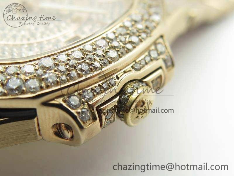 Nautilus Jumbo Ladies 7021 RG Full Paved Diamonds On Diamonds Plated RG Bracelet MIYOTA Vibrant 9043