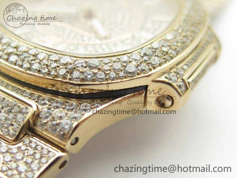 Nautilus Jumbo Ladies 7021 RG Full Paved Diamonds On Diamonds Plated RG Bracelet MIYOTA Vibrant 9043