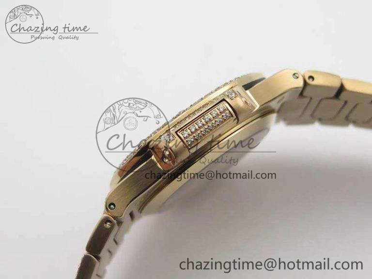 Nautilus Jumbo Ladies 7021 RG Full Paved Diamonds On Diamonds Plated RG Bracelet MIYOTA Vibrant 9043
