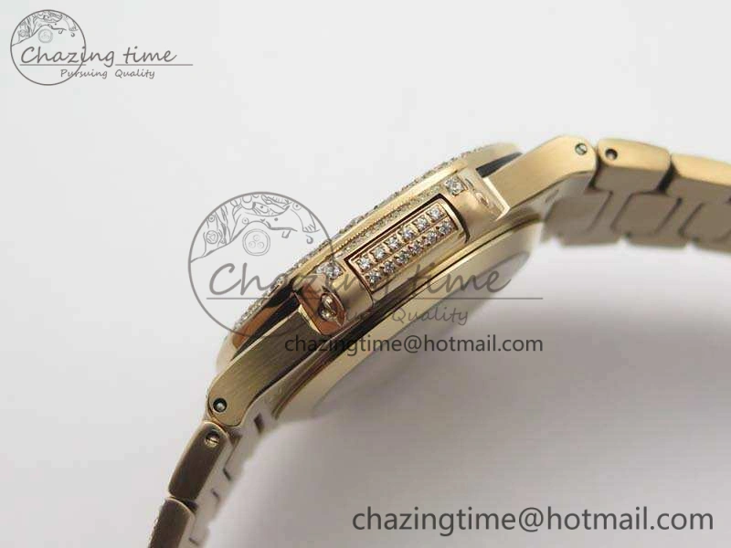 Nautilus Jumbo Ladies 7021 RG Full Paved Diamonds On Diamonds Plated RG Bracelet MIYOTA Vibrant 9043