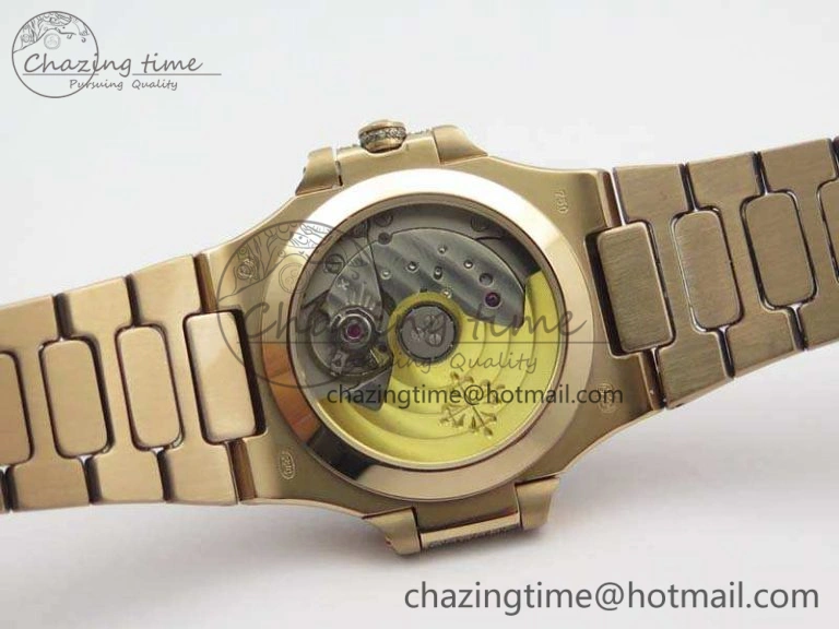 Nautilus Jumbo Ladies 7021 RG Full Paved Diamonds On Diamonds Plated RG Bracelet MIYOTA Vibrant 9043