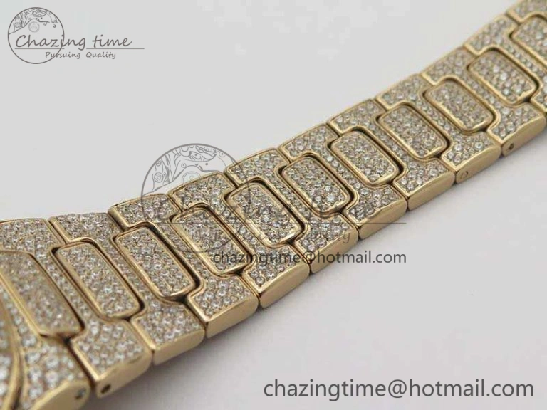 Nautilus Jumbo Ladies 7021 RG Full Paved Diamonds On Diamonds Plated RG Bracelet MIYOTA Vibrant 9043