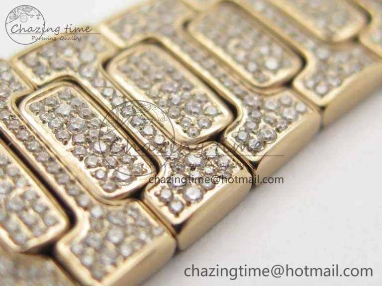 Nautilus Jumbo Ladies 7021 RG Full Paved Diamonds On Diamonds Plated RG Bracelet MIYOTA Vibrant 9043