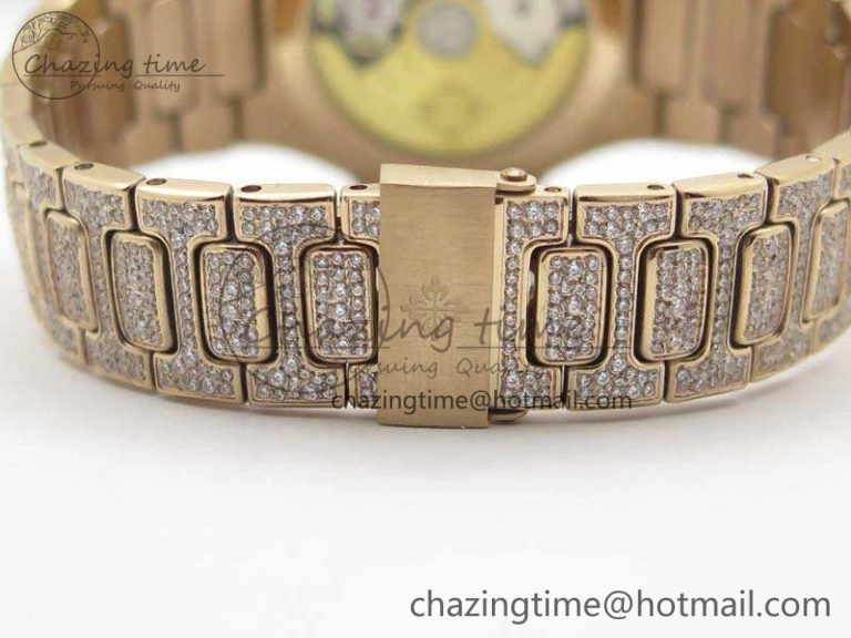 Nautilus Jumbo Ladies 7021 RG Full Paved Diamonds On Diamonds Plated RG Bracelet MIYOTA Vibrant 9043
