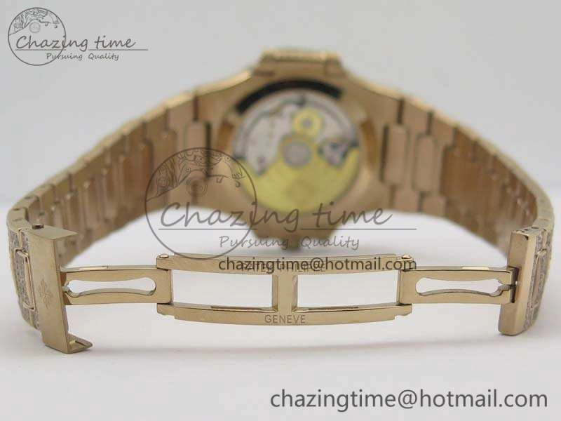 Nautilus Jumbo Ladies 7021 RG Full Paved Diamonds On Diamonds Plated RG Bracelet MIYOTA Vibrant 9043