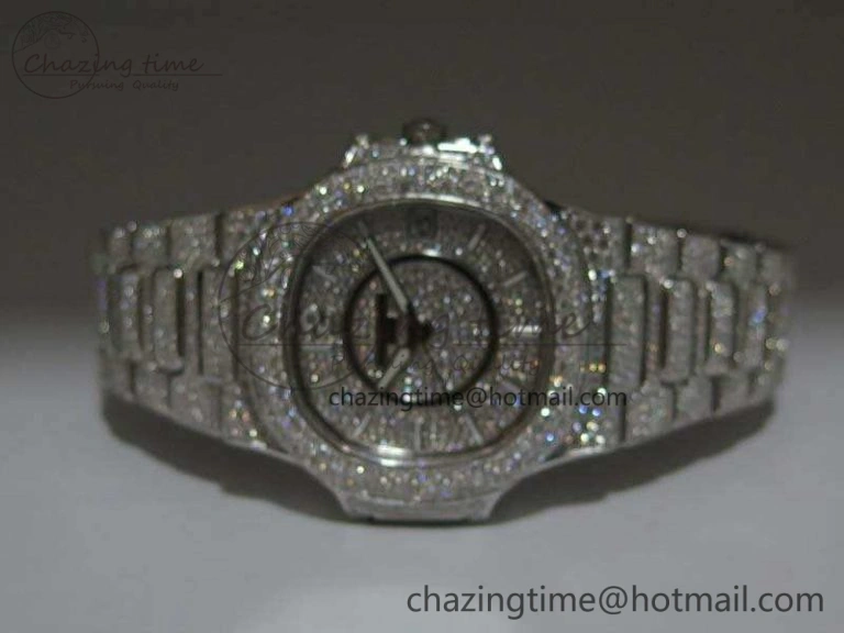 Nautilus Jumbo Ladies 7021 RG Full Paved Diamonds On Diamonds Plated RG Bracelet MIYOTA Vibrant 9043