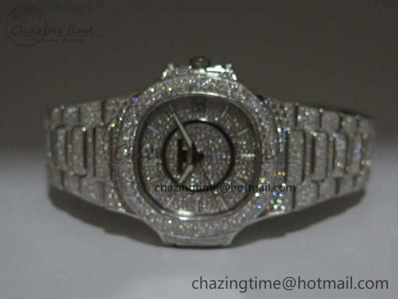 Nautilus Jumbo Ladies 7021 RG Full Paved Diamonds On Diamonds Plated RG Bracelet MIYOTA Vibrant 9043