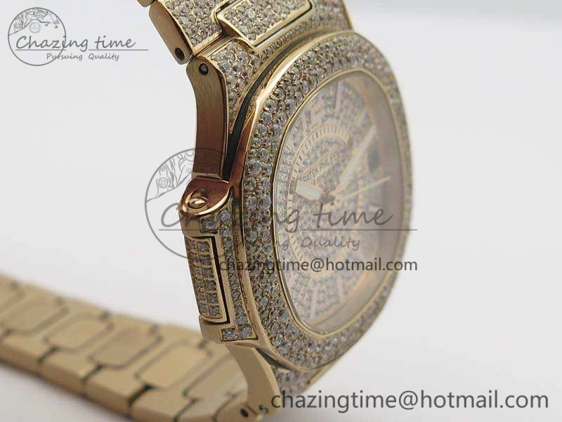 Nautilus Jumbo Ladies 7021 RG Full Paved Diamonds On Diamonds Plated RG Bracelet MIYOTA Vibrant 9043