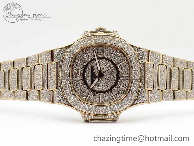 Nautilus Jumbo Ladies 7021 RG Full Paved Diamonds On Diamonds Plated RG Bracelet MIYOTA Vibrant 9043