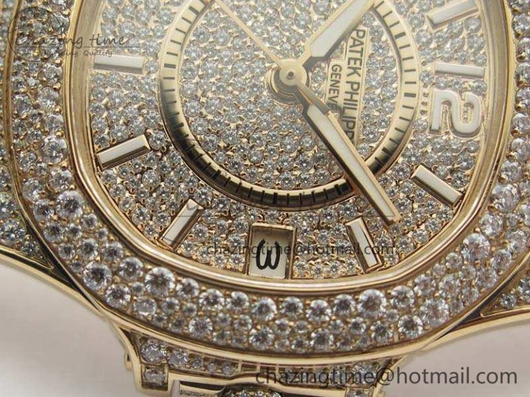 Nautilus Jumbo Ladies 7021 RG Full Paved Diamonds On Diamonds Plated RG Bracelet MIYOTA Vibrant 9043