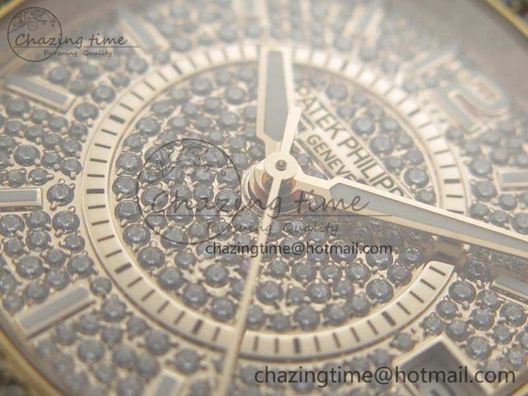 Nautilus Jumbo Ladies 7021 RG Full Paved Diamonds On Diamonds Plated RG Bracelet MIYOTA Vibrant 9043