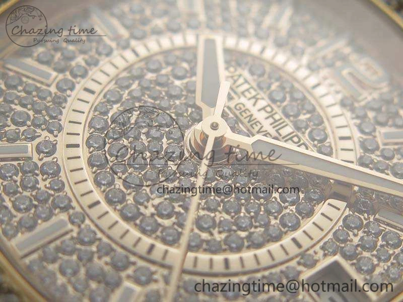 Nautilus Jumbo Ladies 7021 RG Full Paved Diamonds On Diamonds Plated RG Bracelet MIYOTA Vibrant 9043
