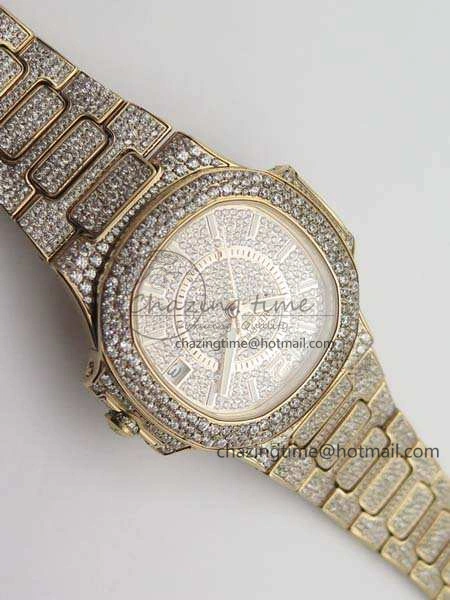 Nautilus Jumbo Ladies 7021 RG Full Paved Diamonds On Diamonds Plated RG Bracelet MIYOTA Vibrant 9043