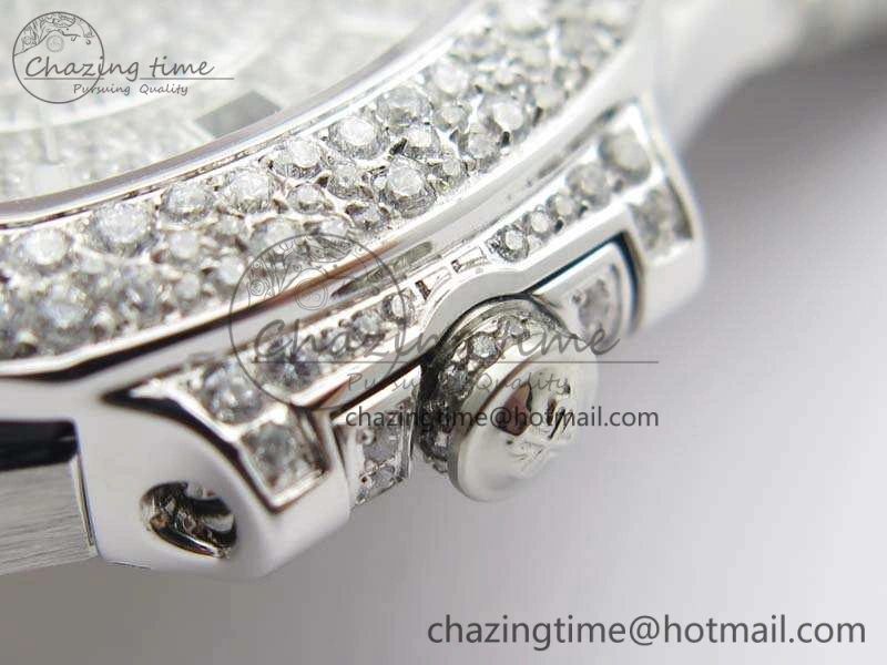 Nautilus Jumbo Ladies 7021 SS Full Paved Diamonds On Diamonds Plated SS Bracelet MIYOTA OnTrend 9041