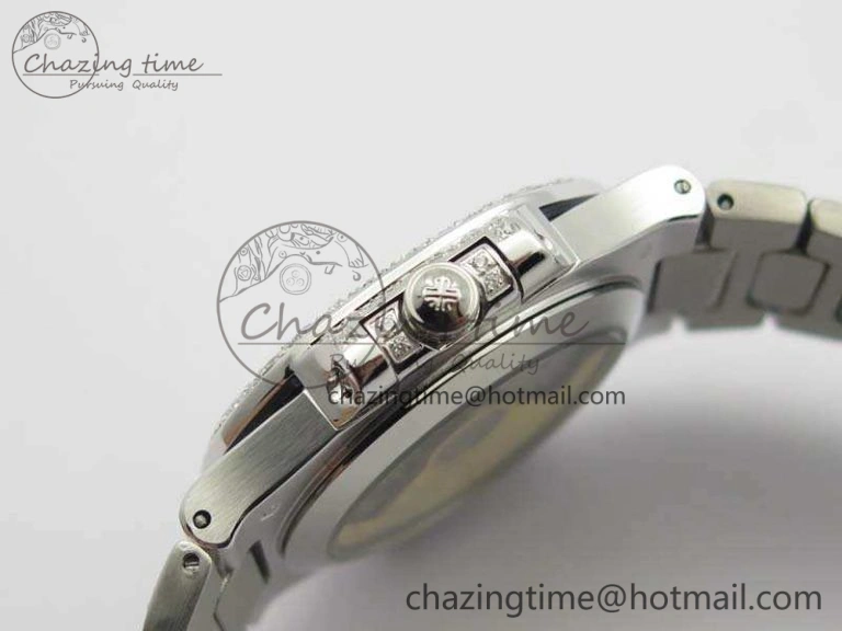 Nautilus Jumbo Ladies 7021 SS Full Paved Diamonds On Diamonds Plated SS Bracelet MIYOTA OnTrend 9041
