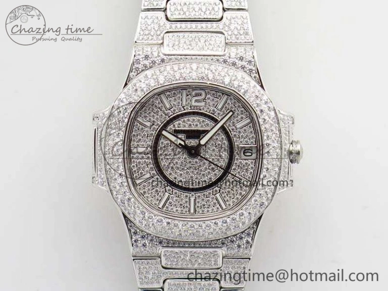 Nautilus Jumbo Ladies 7021 SS Full Paved Diamonds On Diamonds Plated SS Bracelet MIYOTA OnTrend 9041