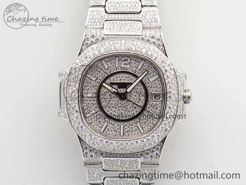 Nautilus Jumbo Ladies 7021 SS Full Paved Diamonds On Diamonds Plated SS Bracelet MIYOTA OnTrend 9041