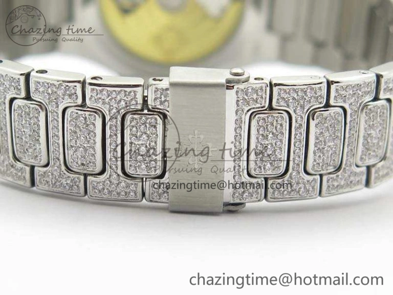 Nautilus Jumbo Ladies 7021 SS Full Paved Diamonds On Diamonds Plated SS Bracelet MIYOTA OnTrend 9041