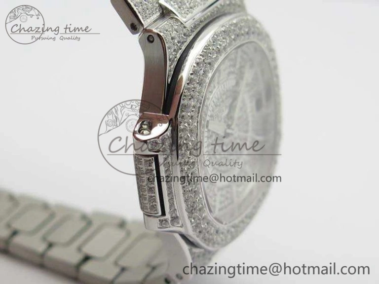 Nautilus Jumbo Ladies 7021 SS Full Paved Diamonds On Diamonds Plated SS Bracelet MIYOTA OnTrend 9041