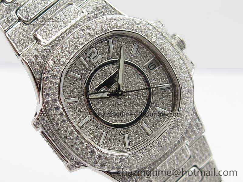 Nautilus Jumbo Ladies 7021 SS Full Paved Diamonds On Diamonds Plated SS Bracelet MIYOTA OnTrend 9041