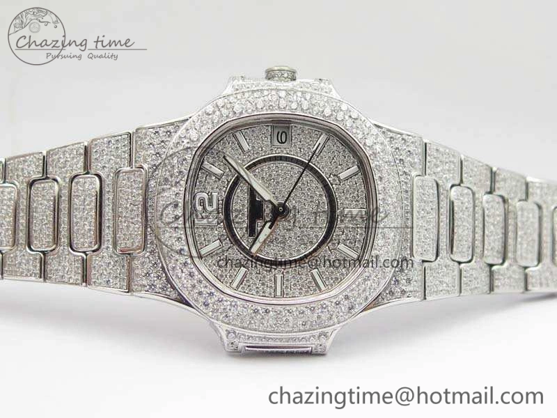 Nautilus Jumbo Ladies 7021 SS Full Paved Diamonds On Diamonds Plated SS Bracelet MIYOTA OnTrend 9041