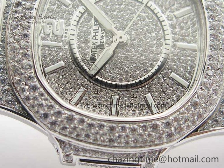 Nautilus Jumbo Ladies 7021 SS Full Paved Diamonds On Diamonds Plated SS Bracelet MIYOTA OnTrend 9041