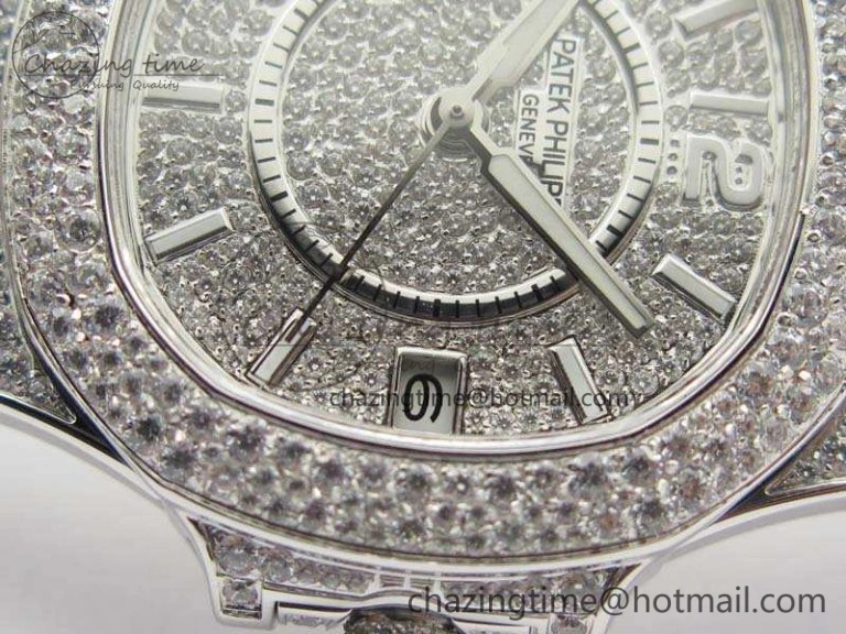 Nautilus Jumbo Ladies 7021 SS Full Paved Diamonds On Diamonds Plated SS Bracelet MIYOTA OnTrend 9041