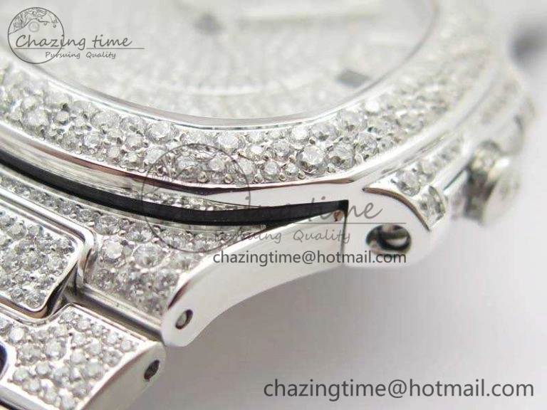 Nautilus Jumbo Ladies 7021 SS Full Paved Diamonds On Diamonds Plated SS Bracelet MIYOTA OnTrend 9041