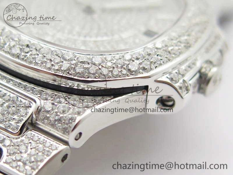 Nautilus Jumbo Ladies 7021 SS Full Paved Diamonds On Diamonds Plated SS Bracelet MIYOTA OnTrend 9041