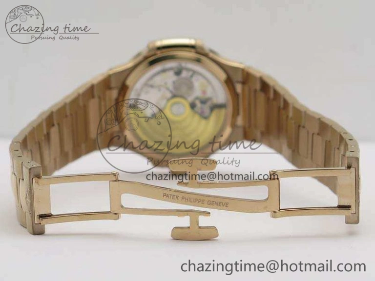 Nautilus Jumbo Ladies 7118 RG PF 1:1 Best Edition Gold Dial Diam Bezel On RG Bracelet A324 Clone WrinkleFree 9032