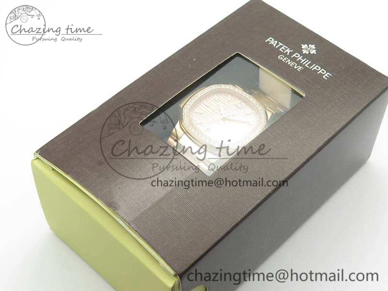Nautilus Jumbo Ladies 7118 RG PF 1:1 Best Edition Gold Dial Diam Bezel On RG Bracelet A324 Clone WrinkleFree 9032